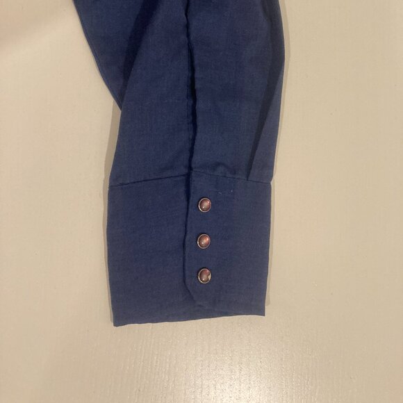 Large Vintage Men's Cowboy Shirt by Chute #1 - Blue with Silver Flames on Back - Picture 4 of 4